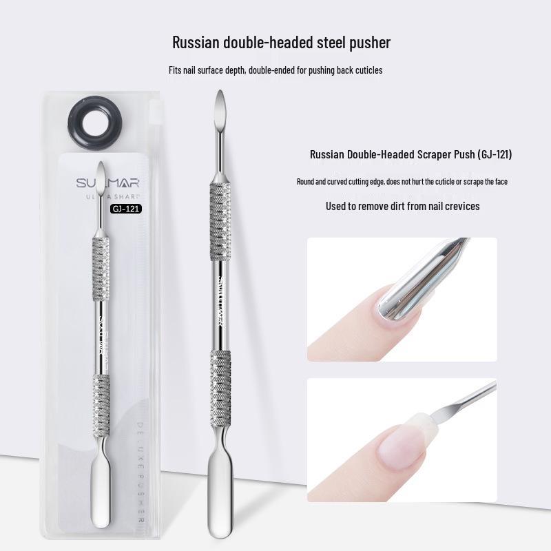 Double-Headed Russian Style Steel Cuticle Pusher for Nail Art and Manicure Pre-Treatment