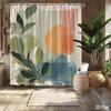 Abstract Botanical Shower Curtain – Watercolor Leaves & Soft Shapes, Modern Art Design, 2D Flat, Polyester, Includes Hooks