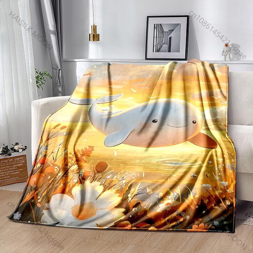 1PC Whale Flying Over Sunset Sea Print Adult Children Warm Blankets Home Travel Car Soft Comfortable Suitable for All Seasons 75X95CM