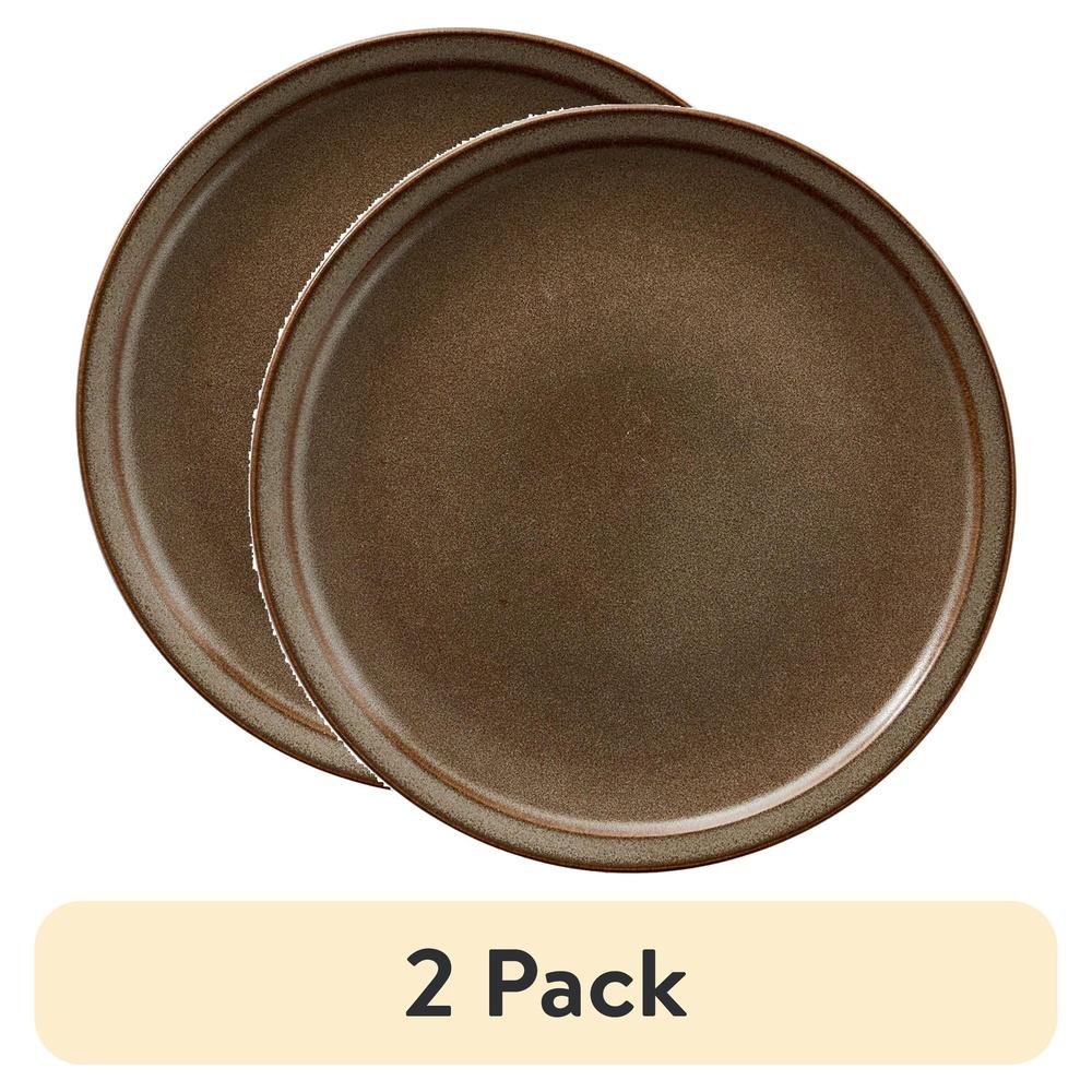 

2 Pack Stoneware Salad Plates Round Reactive Glaze Semi Matte Finish Dishwasher Microwave Safe Earthy Brown Durable Dining United States