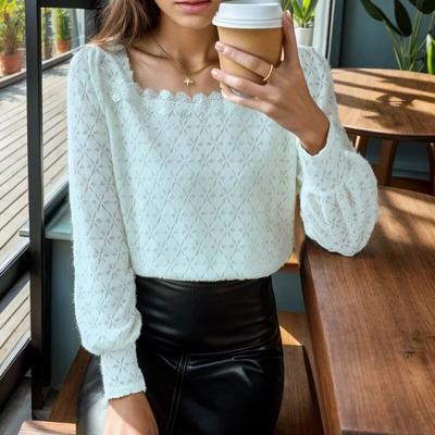 Outono babados elegante blusa feminina moda sólida camisa de renda feminina sólida manga longa topos senhora do escritório blusas mujer 29742