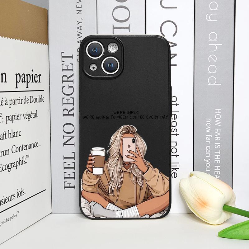 

Girl Women Coffee Miss Phone Case for Iphone 16 12 11 14 13 15 Pro Max Mini X XS XR SE 7 8 16Plus Fashion Lady Female Soft Cover For iPhone 16E