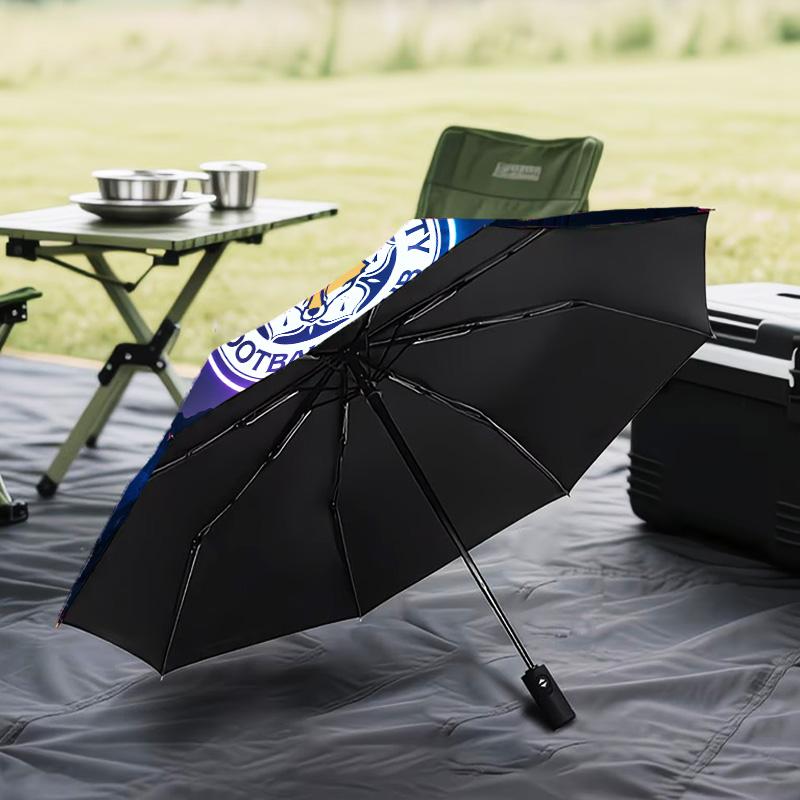 Leicester Football Club Crest Automatic Folding Umbrella - 8-Rib Travel Umbrella with Auto Open/Close & Portable Gifts for Holidays or Birthdays