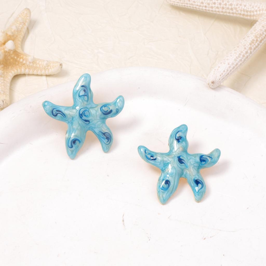Colorful Drop Oil Simple Metal Geometric Starfish Earrings for Women Ocean Leisure Style Exquisite Earrings Jewelry Accessories
