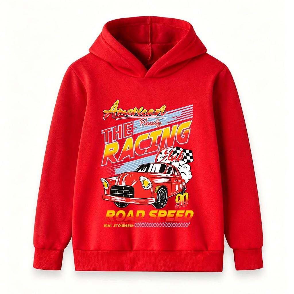 Kids Boys Girls Pullover Hoodie, Vintage American Racing Car Club 90s Road Speed Print Casual Soft Hooded Sweatshirt for Daily Outdoor Sport Wear