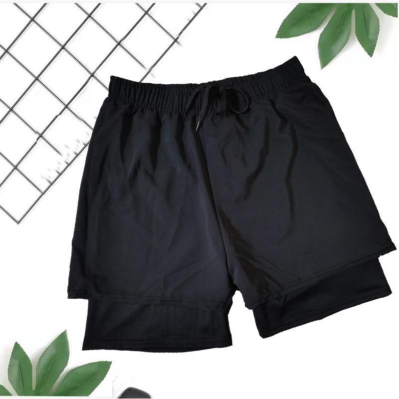 Men's Double-Layer Anti-Embarrassment Swim Trunks - Boxer Brief Five-Point Style.