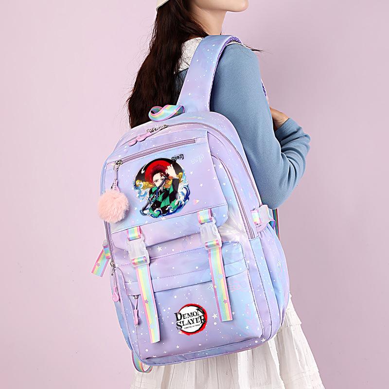 Anime Demon Slayer Backpack Computer Bagpack Sweet Soft Backpack Printed Girl Lightweight Schoolbag for Women Travel Leisure Bag Rucksack Mochila