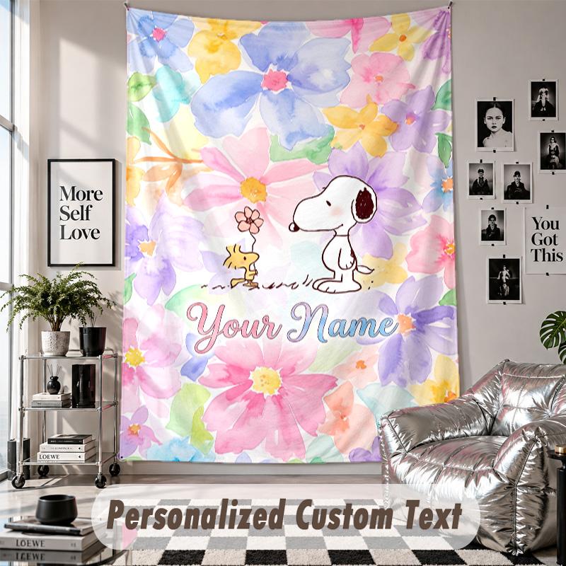 Custom Tapestry Wall Hanging, Snoopy Peanuts Personalized Name Text Home Wall Decor