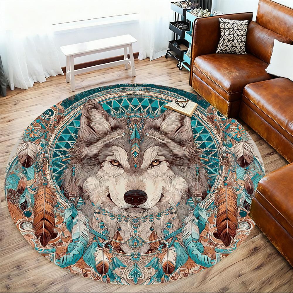 1PC wolf feathers Office Round Area Rug, Under Office Chairs Bedroom Living Room Home Decor, Carpet for Office -1110129