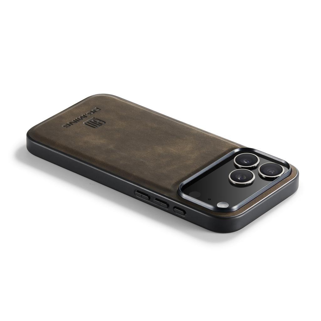 DG.MING For iPhone 17 Pro Max Case PU Leather Covered PC+TPU Hybrid Phone Shell