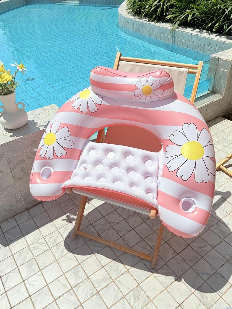 Ins Style Sequin Flower Inflatable Pool Float: U-Shaped Lounge Chair with Net