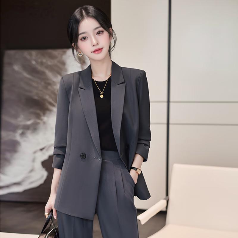 TROMAN Women s Wrinkle-Free Loose Blazer & Pants Suit Set XL