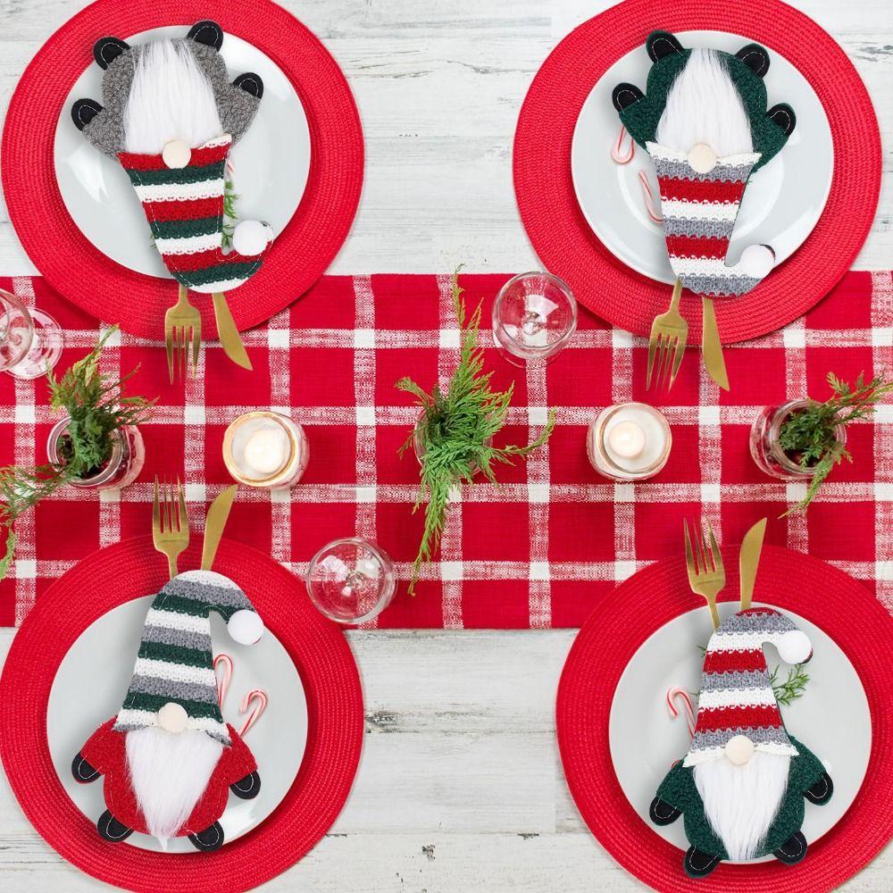 3pcs Handmade Christmas Gnome Cutlery Cover Exquisite Xmas Tableware Storage Bag  Home Xmas Decor