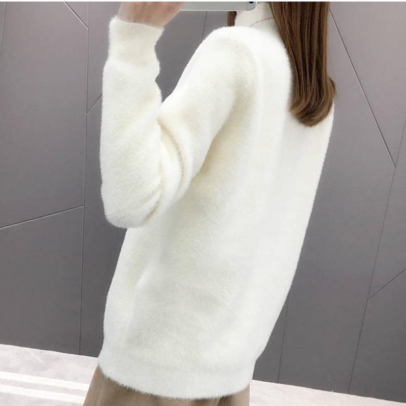 Women's Faux Mink Velvet Sweater - 2025 Autumn/Winter Loose, Lazy-Style Base Layer