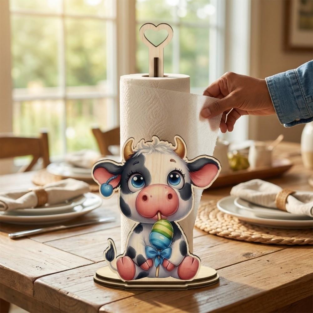 Animal Themed Animal Wooden Tissue Holder Wooden Cartoon Cattle Cat Dog Kitchen Towel Rack Vertical Cloth and Towel DIY Handmade