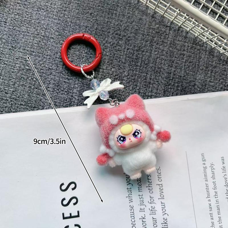 Baby Mini Three Flocking Keychain Trendy Figures Key Chain Cute Kawaii Dora Wendy Doll Keyring Bag Charms Christmas Gifts