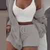 Conjunto de Pijama de Felpa de Invierno para Mujer, Estilo Europeo y Americano, 3 Piezas: Top Corto de Manga Larga, Chaleco y Shorts