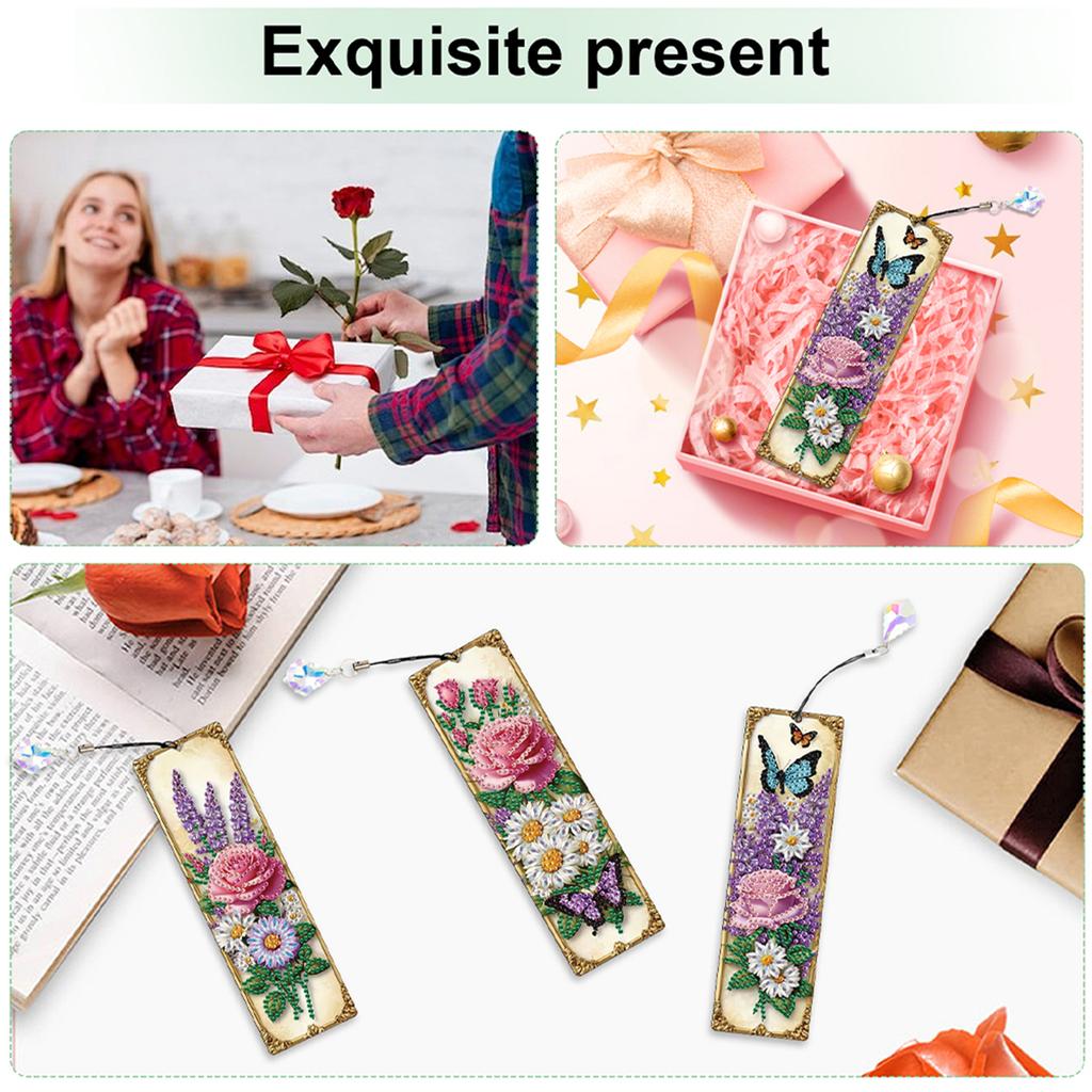 12Pcs Flower Animal DIY Diamond Painting Bookmark with Crystal Pendant Diamond Art Bookmark for Book Lovers Beginners & Adults