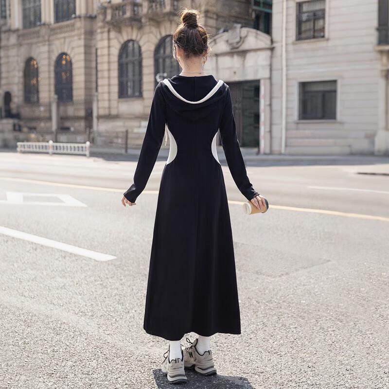 Robe Sweat-Shirt A-Line à Capuche et Manches Longues pour Femme