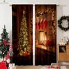 Vintage Red Plaid Christmas Pattern Printed Curtains Fireplace Christmas Tree Decoration Curtains Restaurant Party Decoration