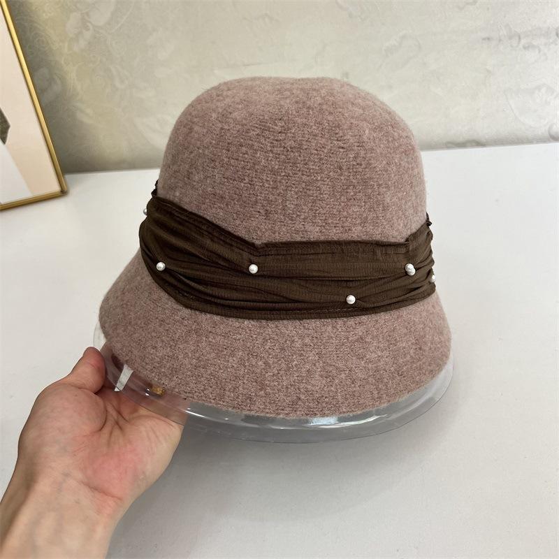 

Retro hat women s versatile face small wool blended autumn and winter bucket hat women s British hat M（56-58cm）