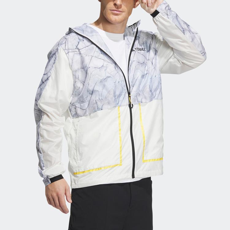 Adidas X National Geographic Wind.Rdy Pattern Print Outdoor Windproof Sports Sun Protection Jacket Men Jacket White HY4690