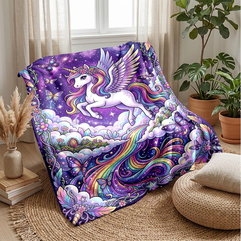 Fantasy Winged Unicorn Theme Blanket Lightweight Warm Flannel Blanket Decorative Throw Blanket for Home Decoration