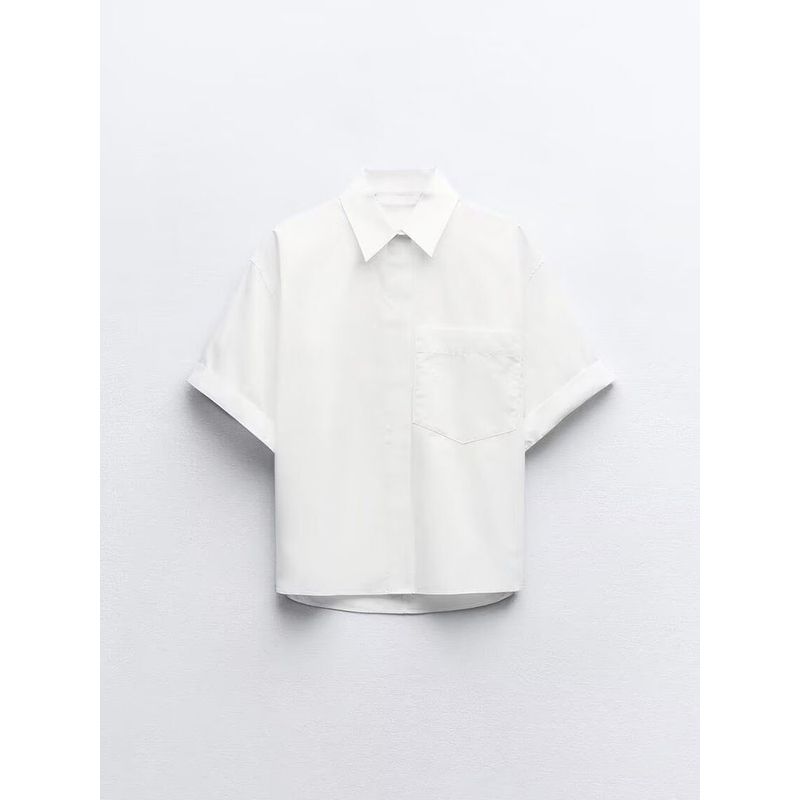 Za2025 Summer New Product Women's Clothes Casual Easiest for Match Simple Lapel Short Sleeve Pocket Poplin Shirt 4764025