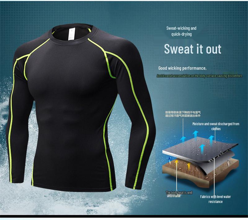 Herren Pro Kompressions Langarm Lauf-T-Shirt - Elastisch, Schweißableitend, Schnelltrocknend für Sport & Fitness