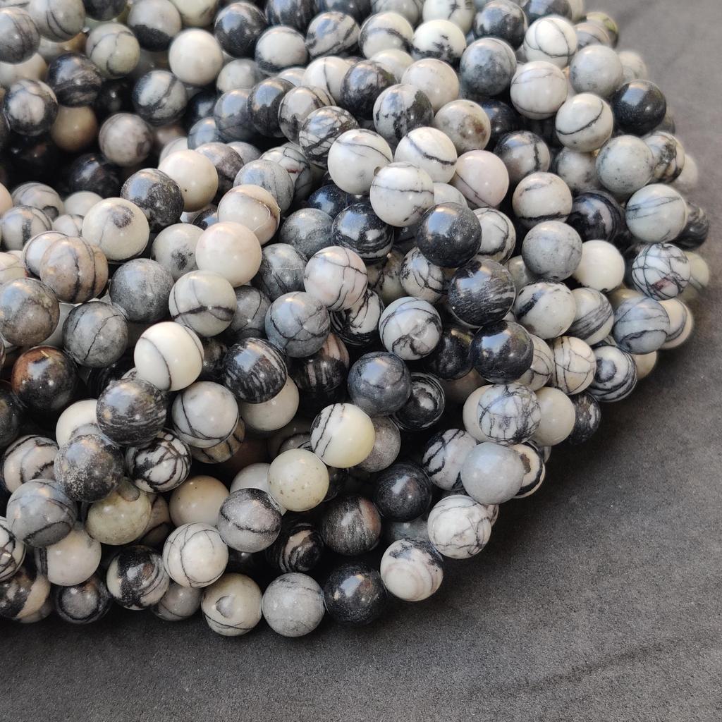 Size 6 MM 8 MM 10 MM Size, Genuine Natural Polish Stone Web Jasper Gemstone Beads, Black Round Loose Beads.