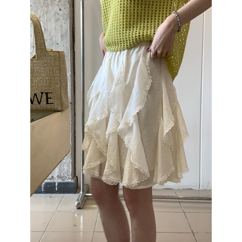 

Юбка-нестандартная женская весна-лето, новая юбка-шнурок из тенселя с оборками и кружевом L абрикосовый