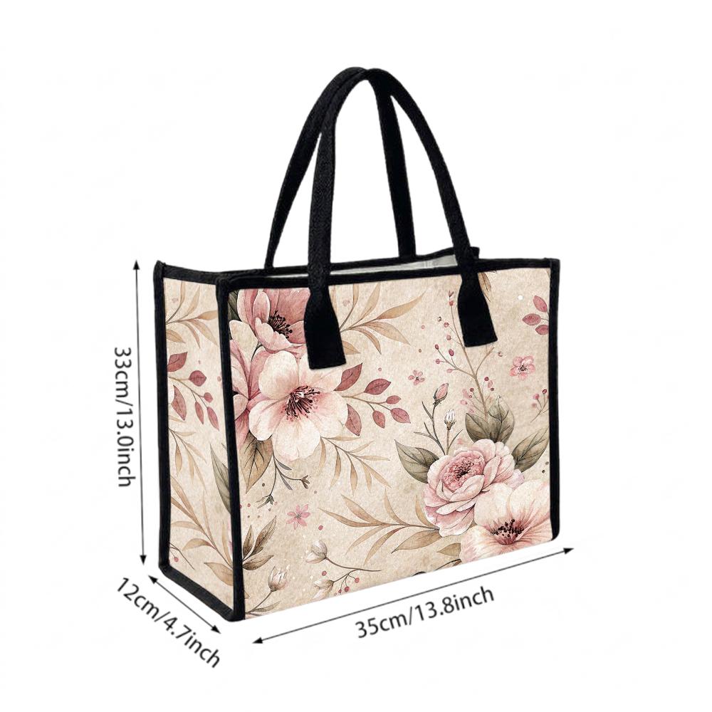 Vintage Floral Casual Tote for Daily Shopping Commute Portable Stylish Flower Shoulder Bag