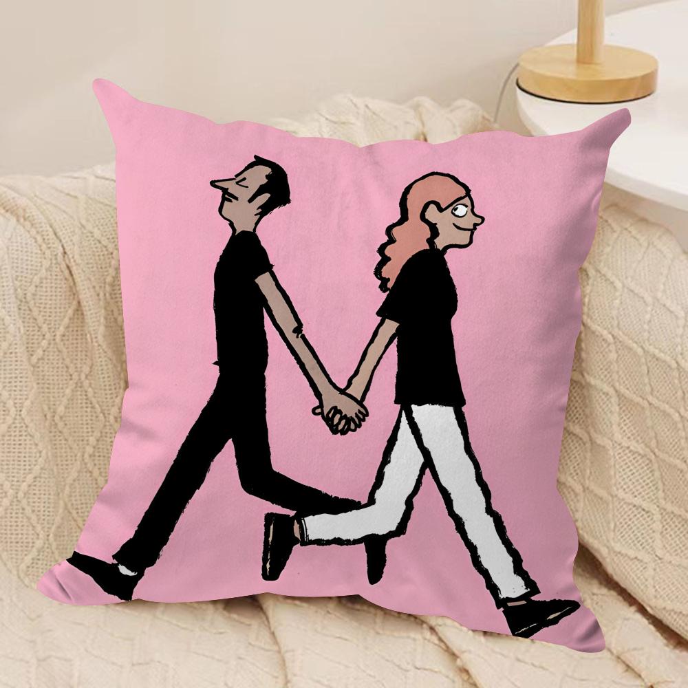 Aesthetic Art J-Jean-Jullien Cushion Cover Silky Short Plush Invisible Zipper Dustproof Sofa Pillow Case For Home Decor