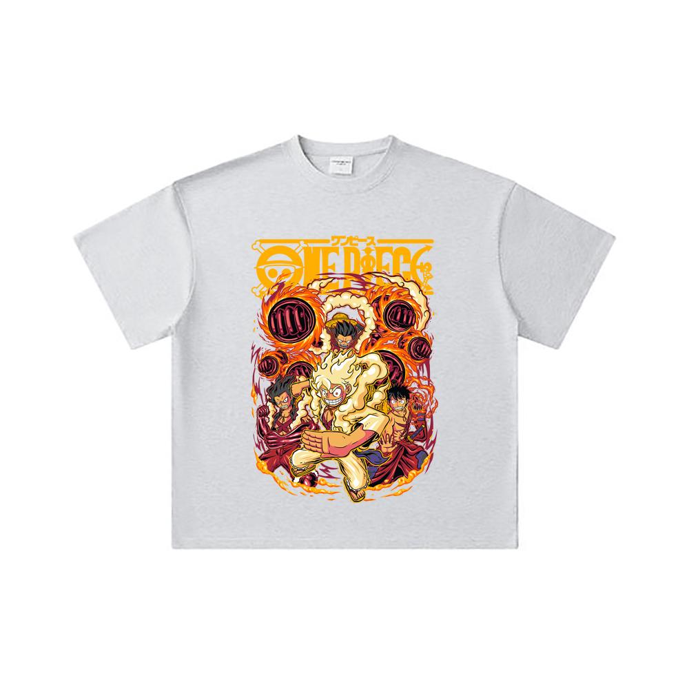 260 GSM Double Yarn 32 Count 100% Cotton One Piece V5 Luffy Gears Print Unisex Heavy Cotton T Shirt