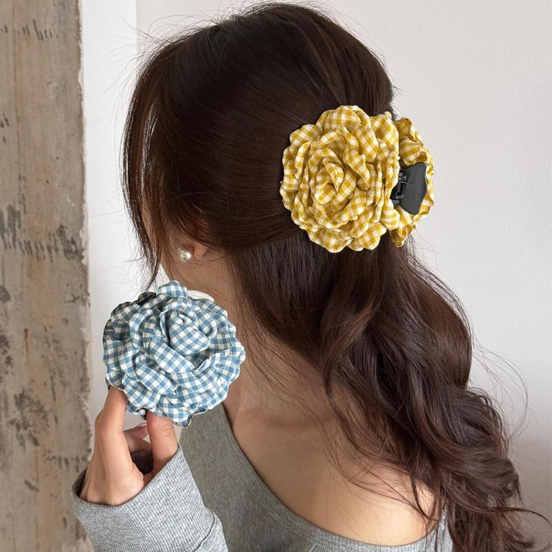 Elegante Karoblumen-Klaue Mode Pferdeschwanz-Haarnadeln Spangen Haiklammer Strand-Haarspange Für Damen Haarschmuck Neu