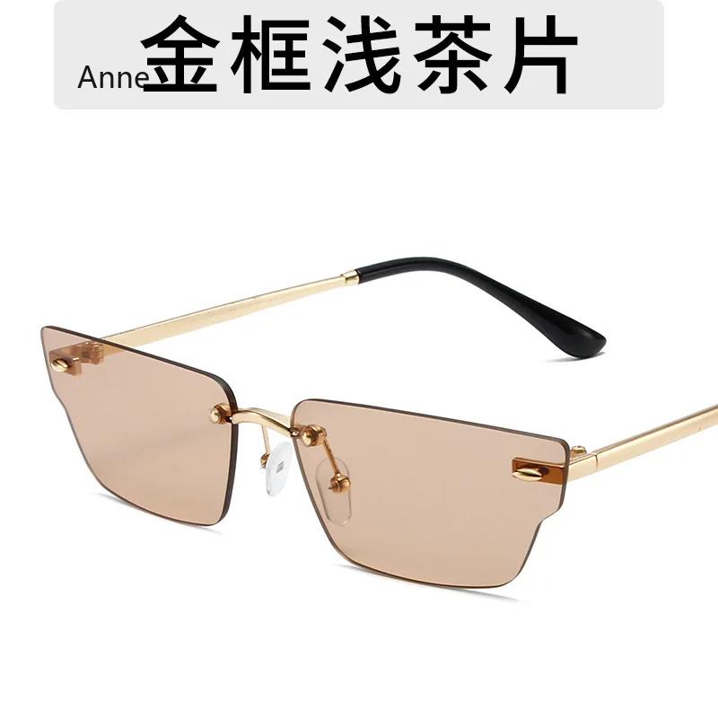 Retro Irregular Small Rectangle Women Sunglasses Fashion Rimless Clear Ocean Gradient Lens Shades UV400 Men Sun Glasses gafas