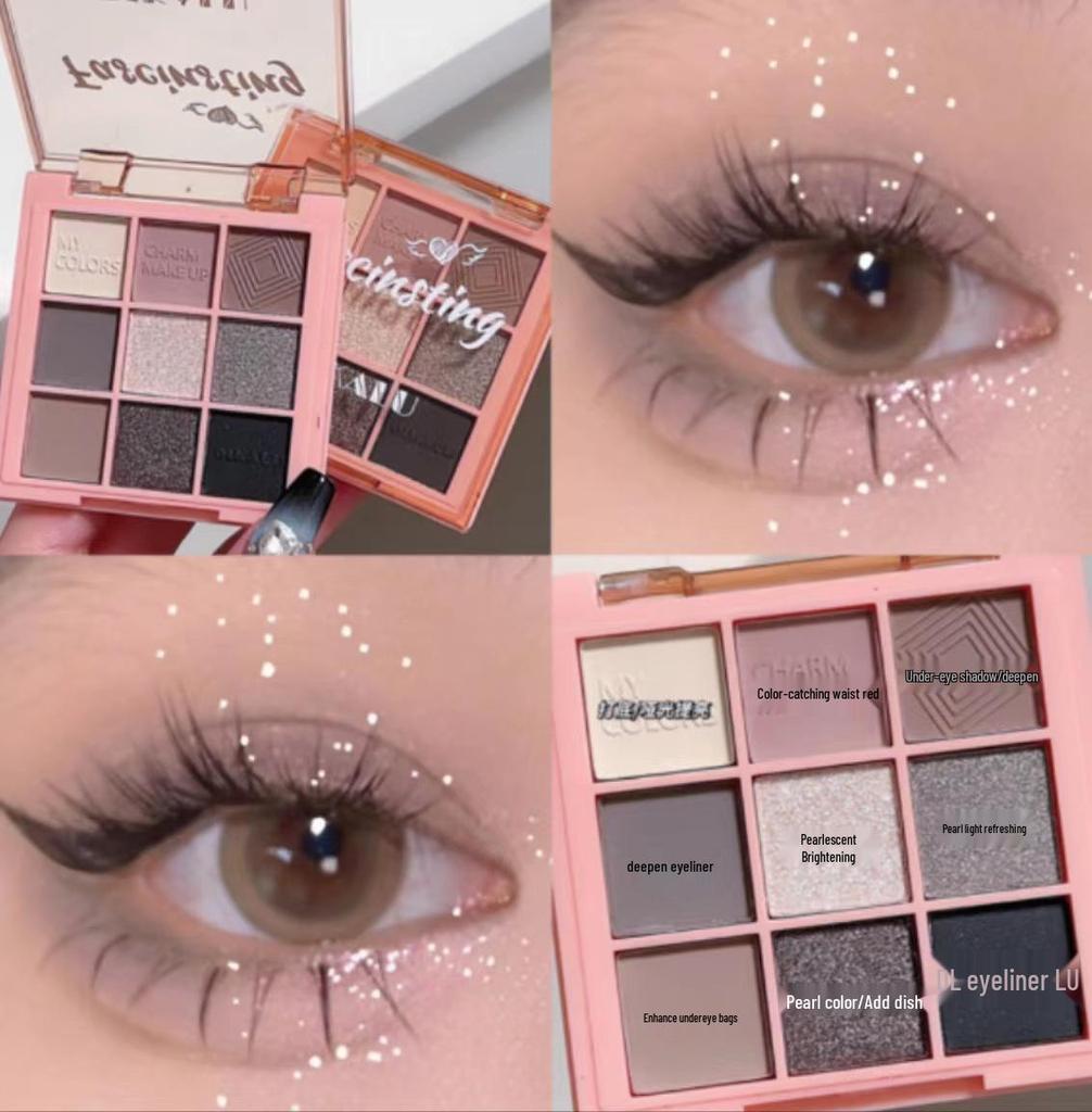 DIKALU 9-Color Earth Tone Eyeshadow Palette - Shimmer & Matte, Transparent Douyin Style.