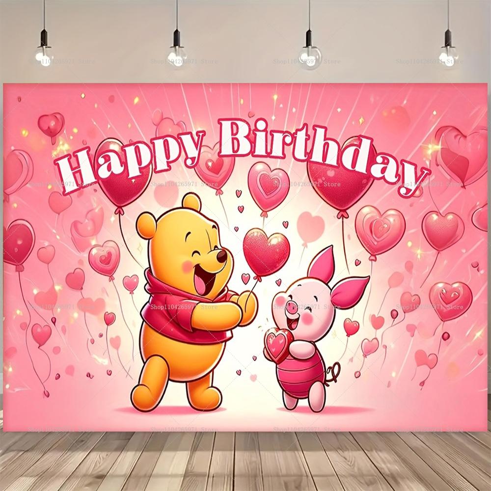 Happy Birthday Party Winnie the Pooh Backdrop Newborn 1st Birthday Photography Background Decor Baby Shower Photo Booth Banner