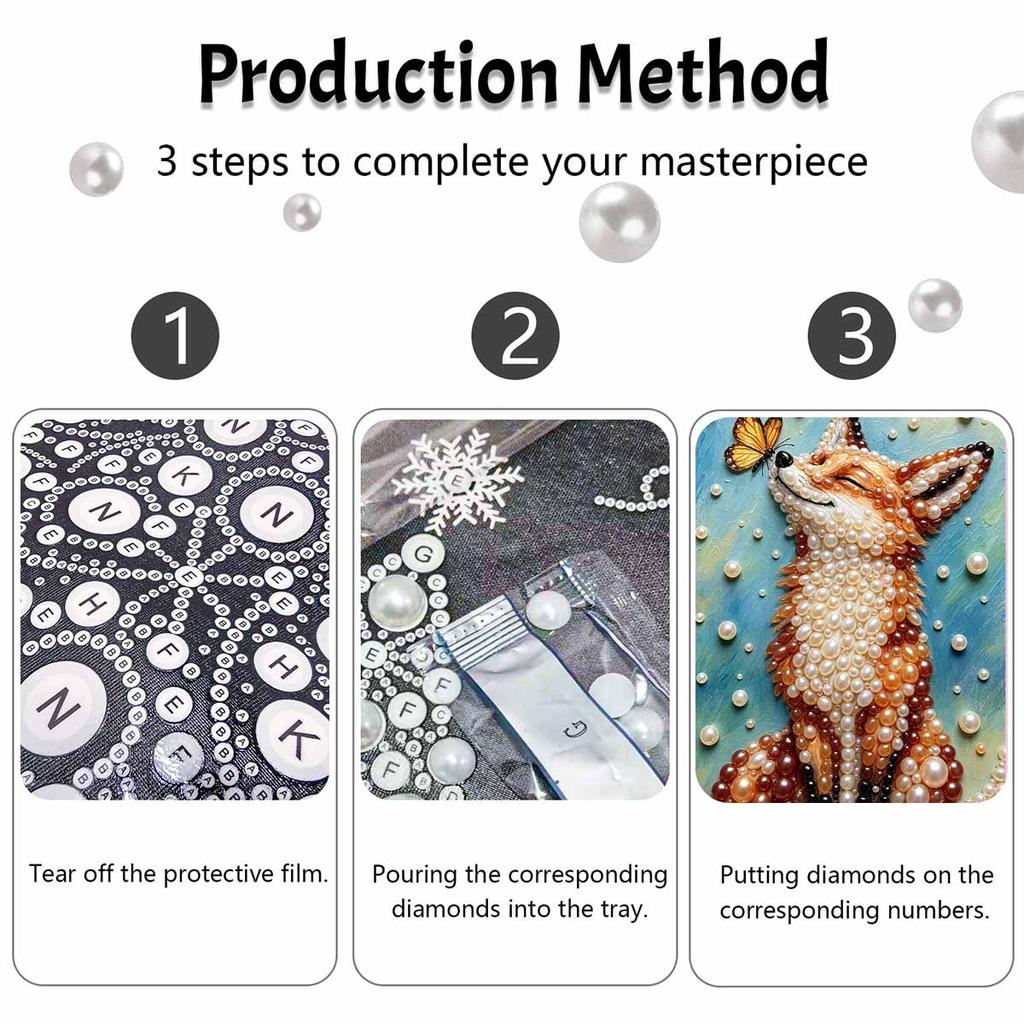 DIY Framed Pearl Painting Kit with Fox and Butterfly 5D Sparkling Bead Art Canvas Ready To Display Home Decor Relaxing Craft Gift Idea