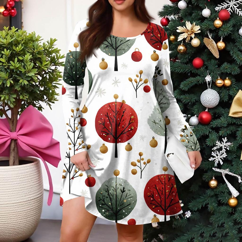 Plus Size Women's Gradient Print Casual Spring/Autumn Pocket Round Neck Long Sleeve Dress