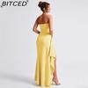 BITCED Women's Strapless Evening Gown Seductive Open-back Dress with High Side Slit Long Party Dress