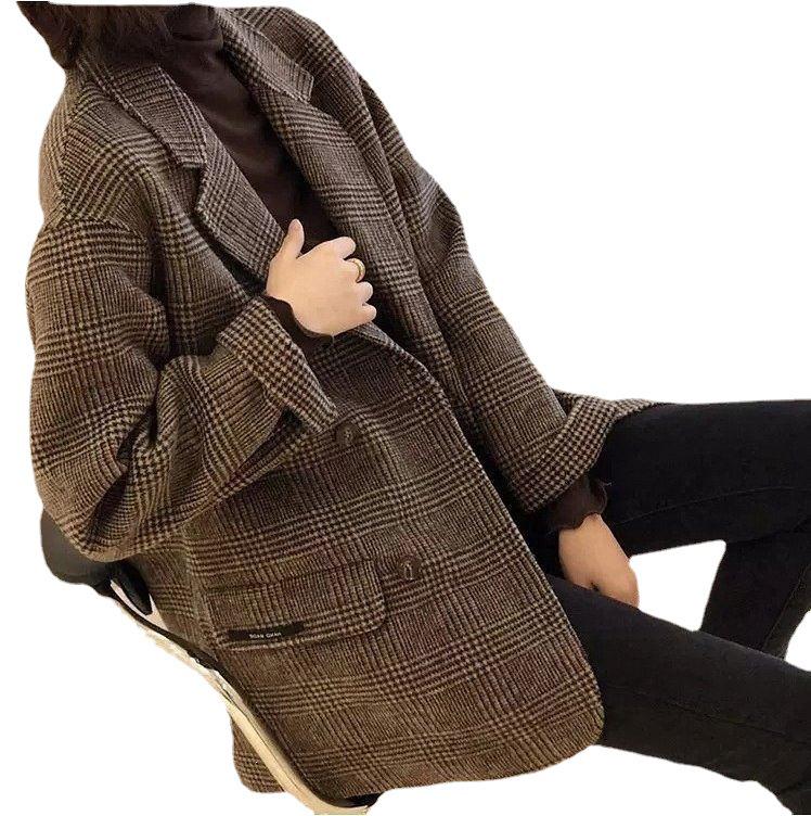 2022 Autumn/Winter Women's Petite Plaid Double-Sided Cashmere Coat: Thin, Casual British Style Overcoat
