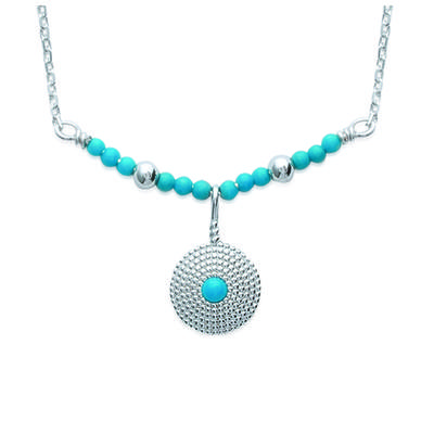 [K3699] - Silver Turquoise 'Mineralia' Silver Necklace - 33x15 Mm