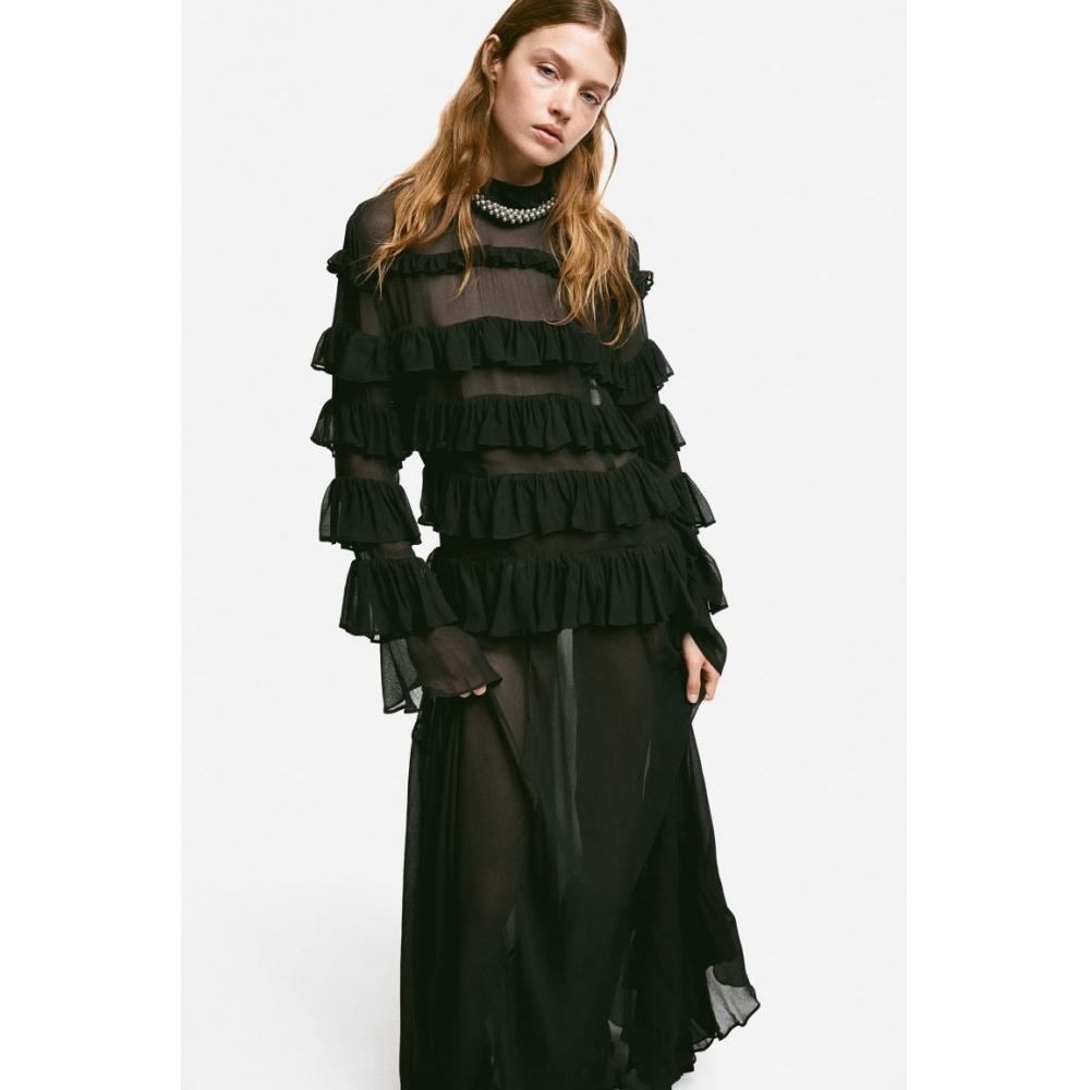 

H M Frill Detail Maxi Dress Black