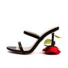 Damen 2025 Sommer Schwarze Peeptoe-Sandalen mit hohem Absatz und Einriemen-Design