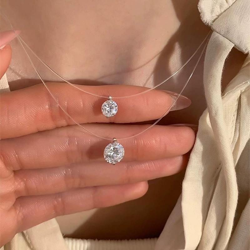Colar de Zircônia Lágrimas de Sereia Feminino Coreano Simples Versátil Corrente de Pesca Clavícula