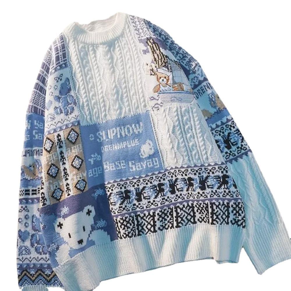Winter Men Turtleneck Sweaters Christmas Ski Bear Knitted Pullovers Casual Sweaters Male Knitwear Patchwork Pullover Men