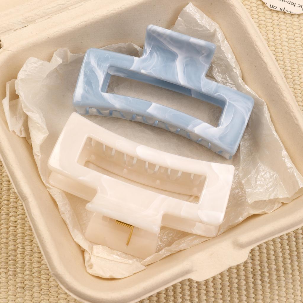 2 Pcs Marble Hair Claw Clips for Thick Hair,White Banana Hair Clips, Ripple Jaw Clips Strong Hold for Women
