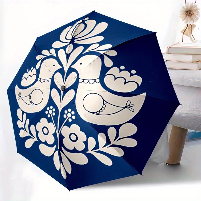 1pc Doves Flowers Automatic Open 8-Rib Windproof Umbrella, Travel & Commuting, Suitable for All Seasons