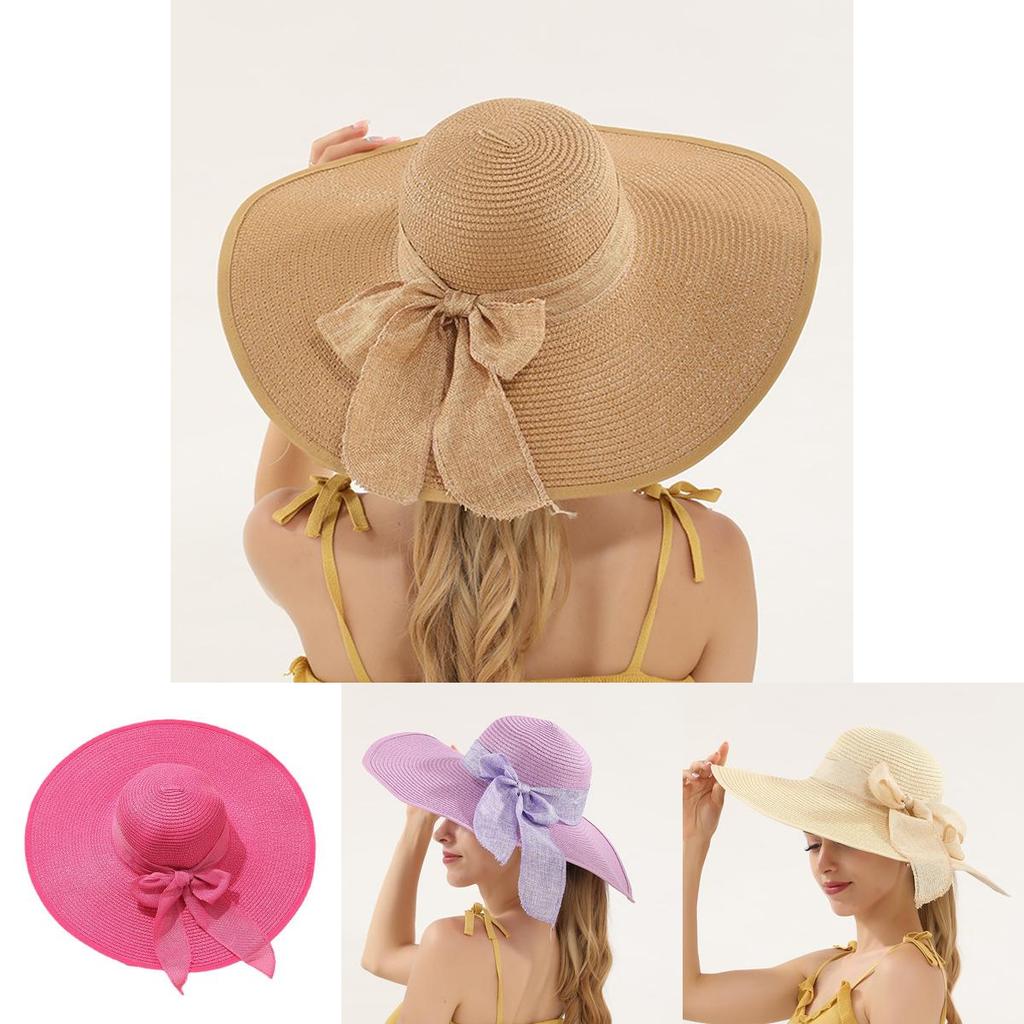 Cappello di Paglia a Tesa Larga Con Protezione Solare Per Donne Estate Spiaggia Moda